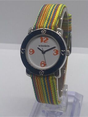 No Boundaries Multicolor Stripe Watch with Orange Numerals